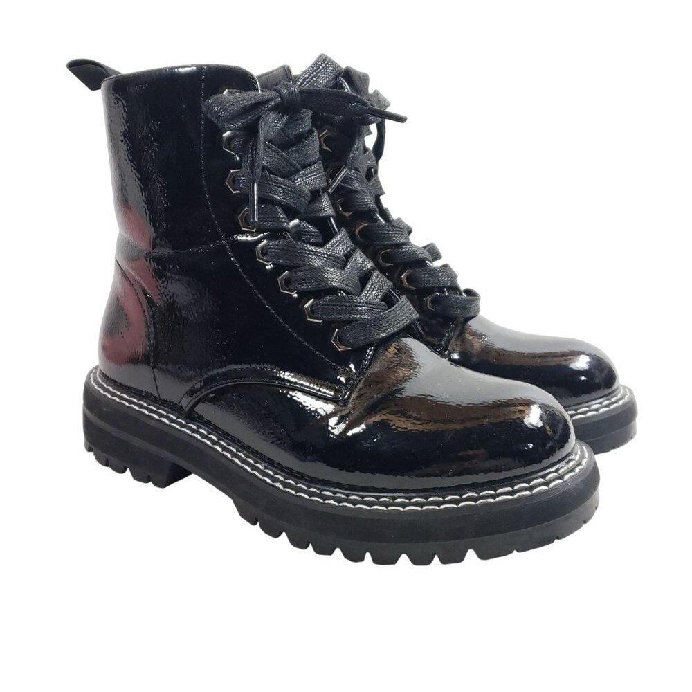 Cushionaire Womens Size 7.5 Black Faux Leather Combat Boots